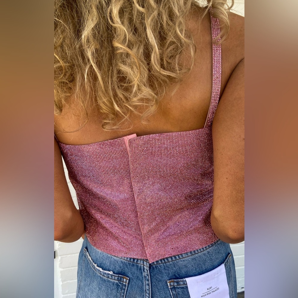 Buddy Love Pink Rhinestone Crop Top - Picture 2 of 4